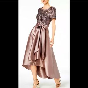 R &M Richards Hi-Low Sequin embellished gown with two hidden side pockets